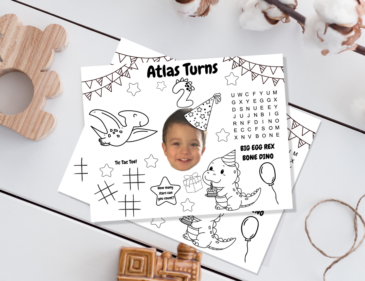 Personalized Photo Coloring Placemat 6 Pcs - Custom Name, Age, & Photo