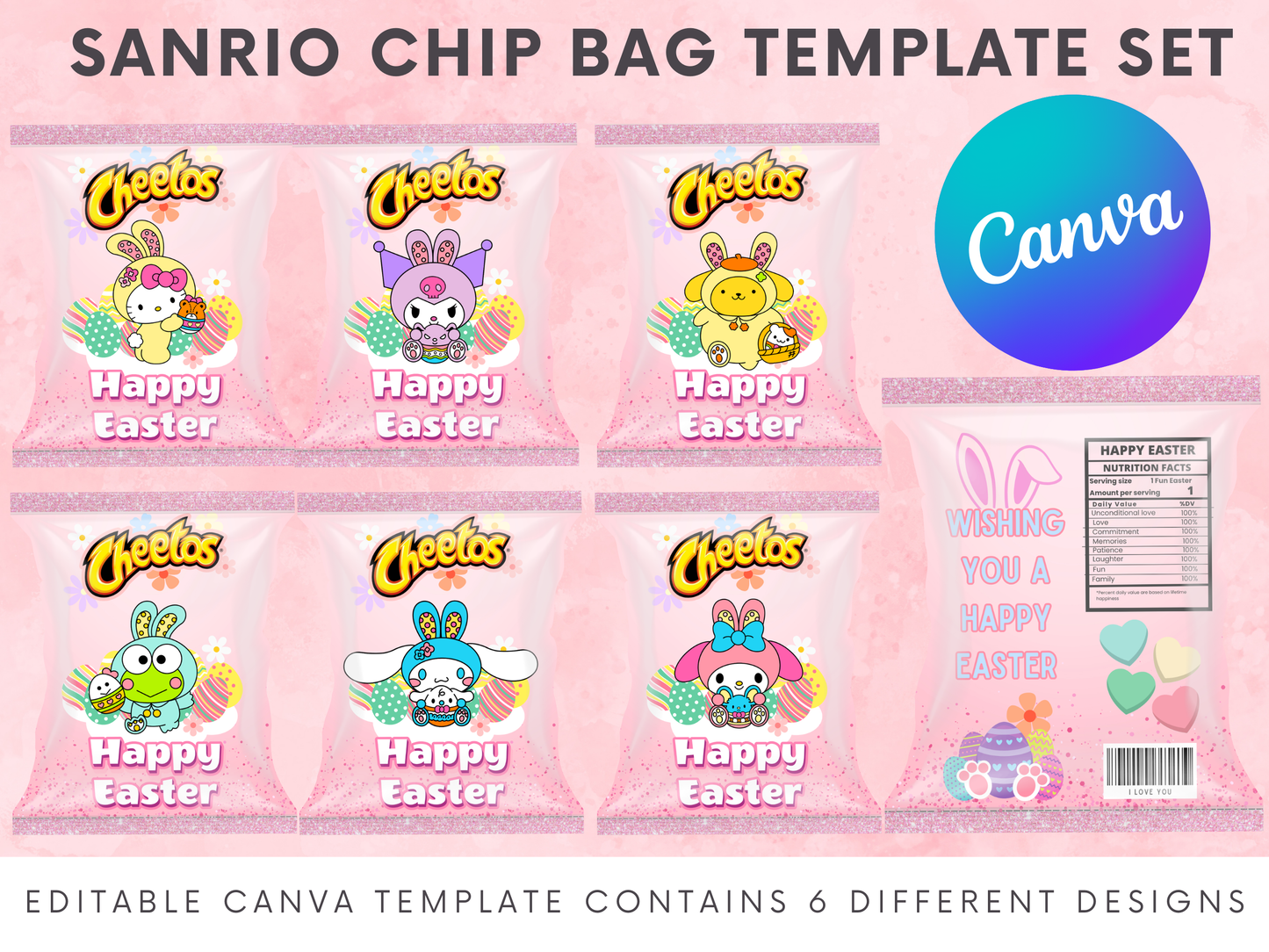 Easter Sanrio Chip Bag Canva Template Set