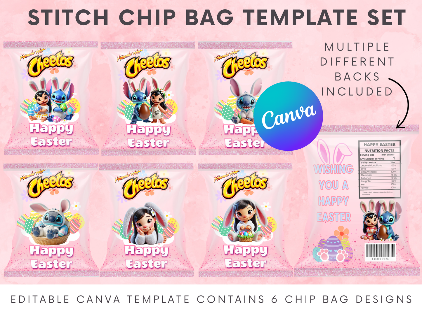 Easter Stitch Chip Bag Canva Template Set