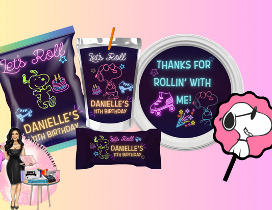 Neon Skating Party Favor Template Bundle 