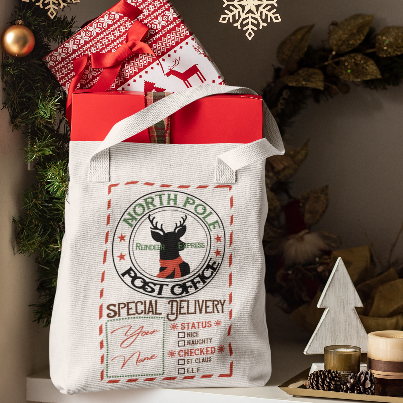 North Pole Post Office Custom Christmas Tote Bag