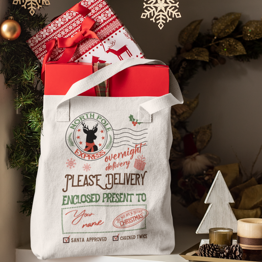 Santa's Overnight Delivery Custom Christmas Tote Bag