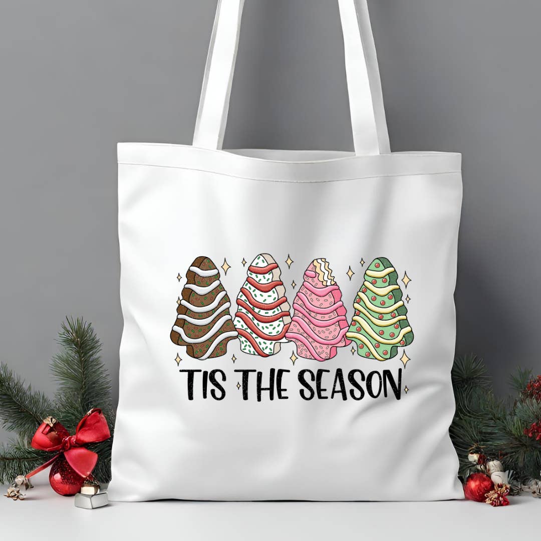 Colorful Tis' The Season Christmas Tree Cake Tote Bag