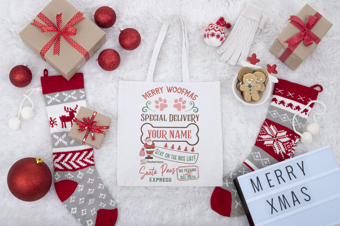 Woofmas Dog Gift Delivery Custom Christmas Tote Bag